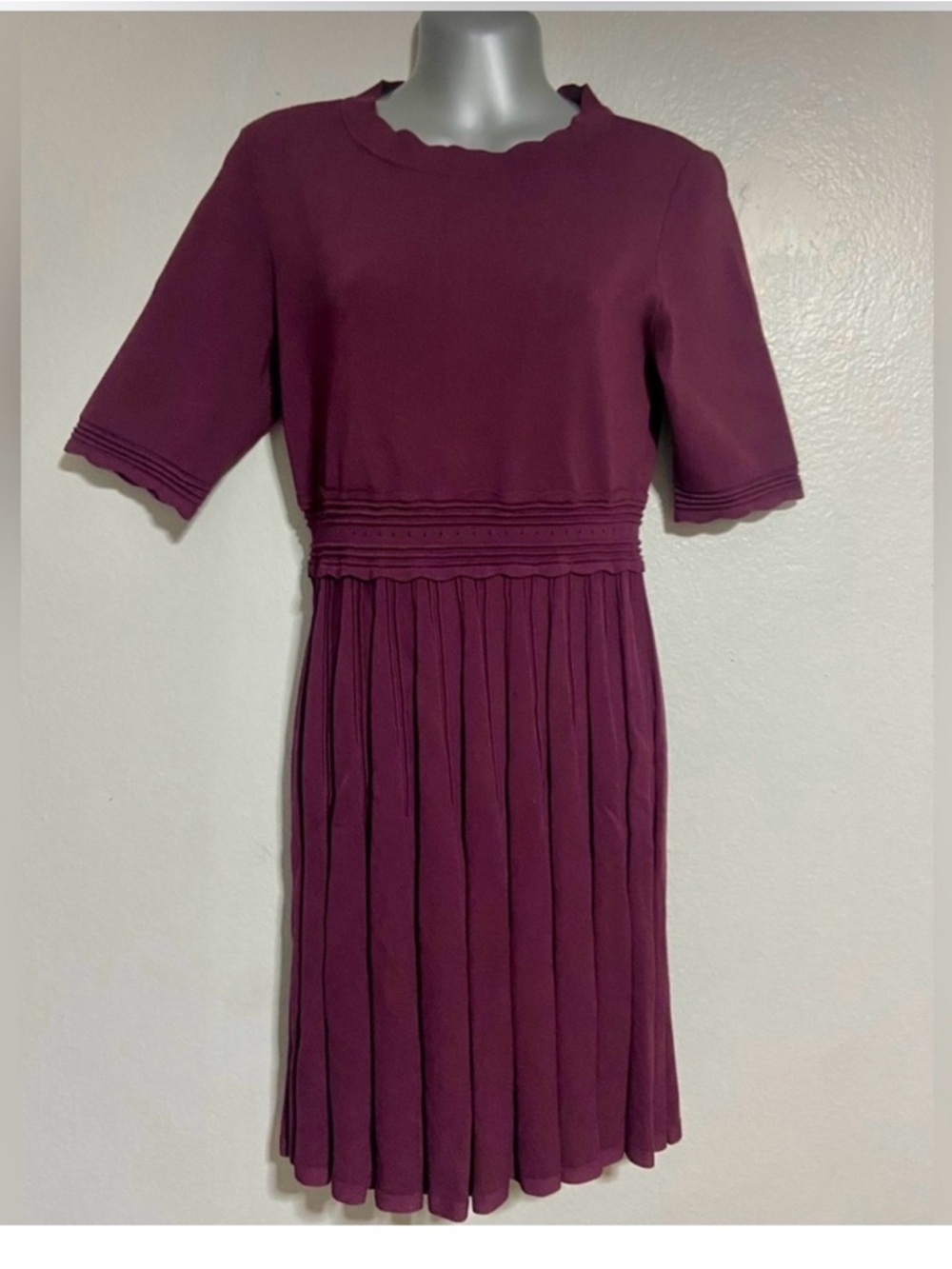Ted Baker Pleated Short-Sleeve Dress in Deep Plum